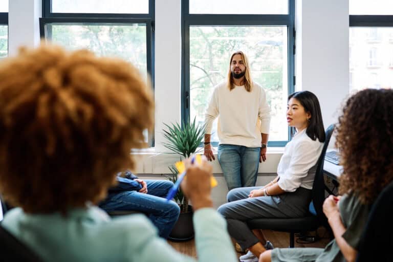 Informal meeting with young people in a coworking