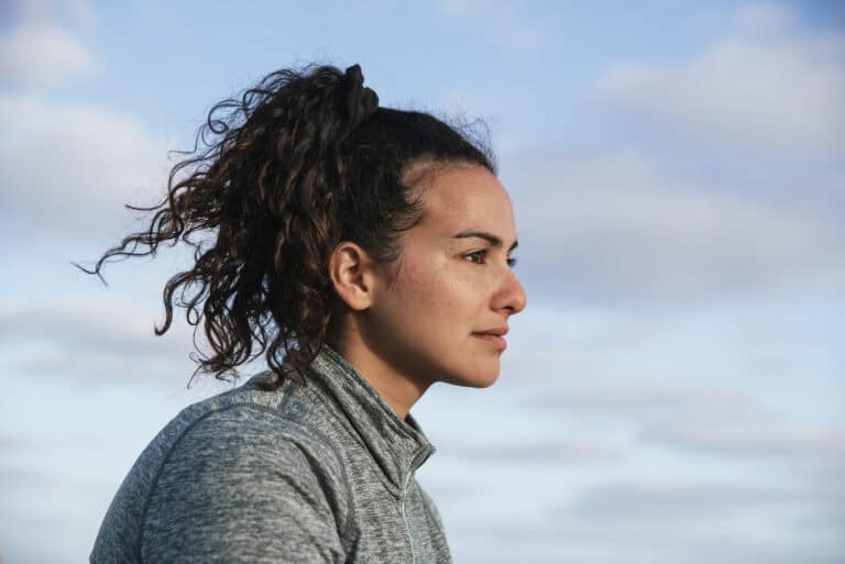 perspired girl looking in heaven